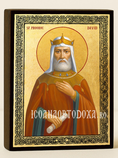 Icoană aurită cu Sfântul Regele Proroc David și ramă decorativă