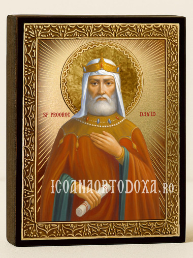 Icoană aurită cu Sfântul Regele Proroc David și raze luminoase