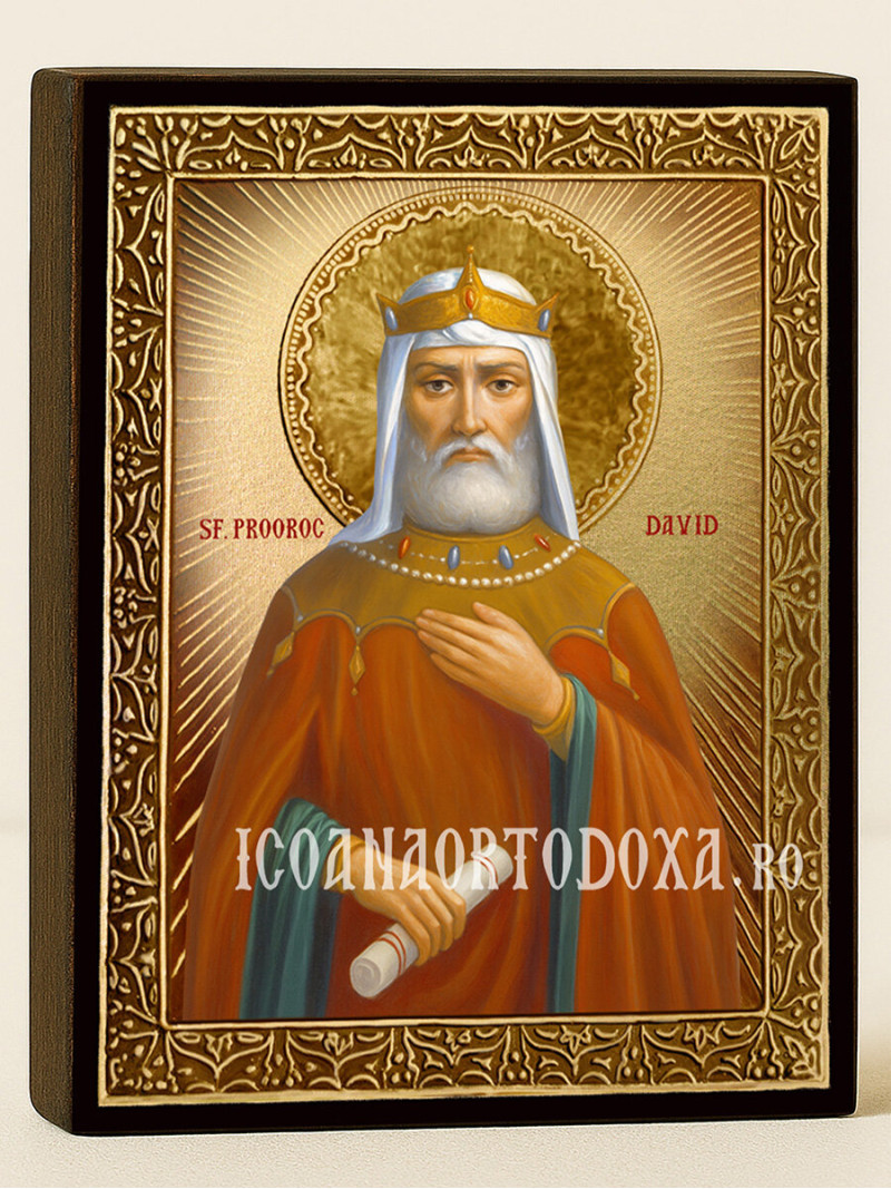 Icoană aurită cu Sfântul Regele Proroc David și raze luminoase