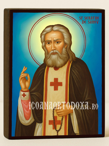 Icoană cu Sfântul Serafim de Sarov cu fundal ceresc
