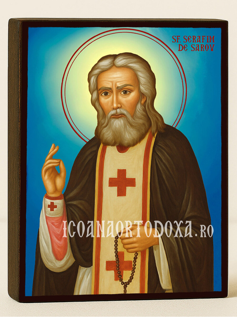 Icoană cu Sfântul Serafim de Sarov cu fundal ceresc
