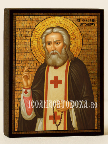 Icoană cu Sfântul Serafim de Sarov cu mozaic auriu decorativ