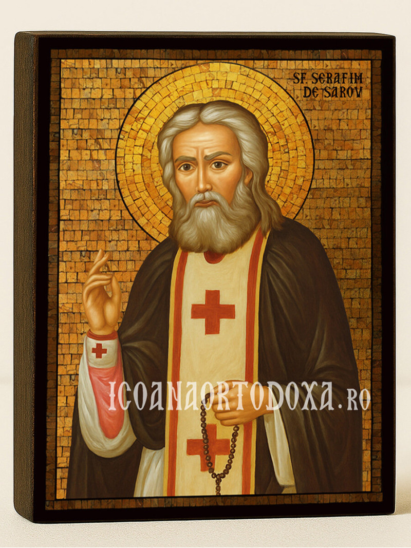 Icoană cu Sfântul Serafim de Sarov cu mozaic auriu decorativ