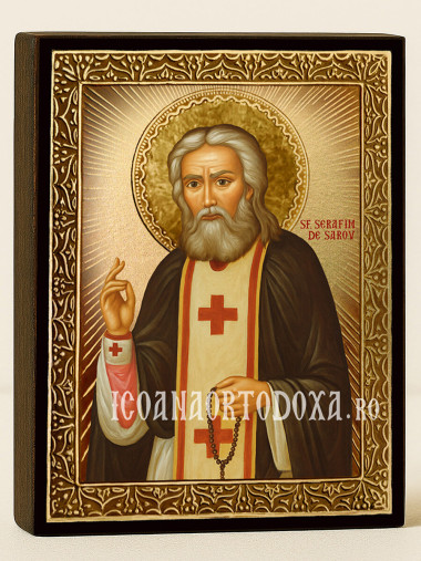 Icoană cu Sfântul Serafim de Sarov cu raze aurii decorative
