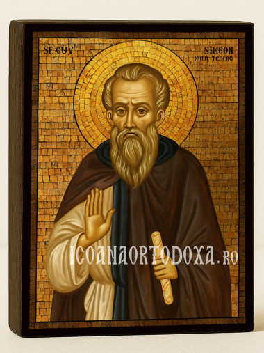 Icoană cu Sfântul Simeon Noul Teolog cu mozaic auriu decorativ
