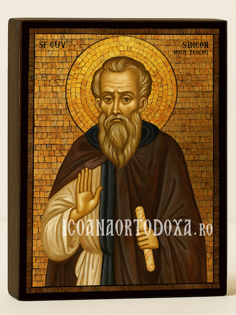 Icoană cu Sfântul Simeon Noul Teolog cu mozaic auriu decorativ