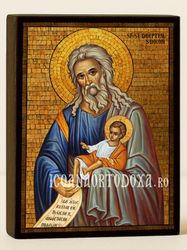 Icoană cu Sfântul Simeon Primitorul de Dumnezeu cu mozaic auriu decorativ