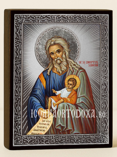 Icoană cu Sfântul Simeon Primitorul de Dumnezeu cu raze argintii decorative