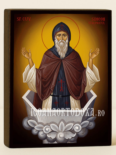 Icoană cu Sfântul Simeon Stâlpnicul cu fundal galben luminos