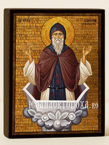 Icoană cu Sfântul Simeon Stâlpnicul cu mozaic auriu decorativ