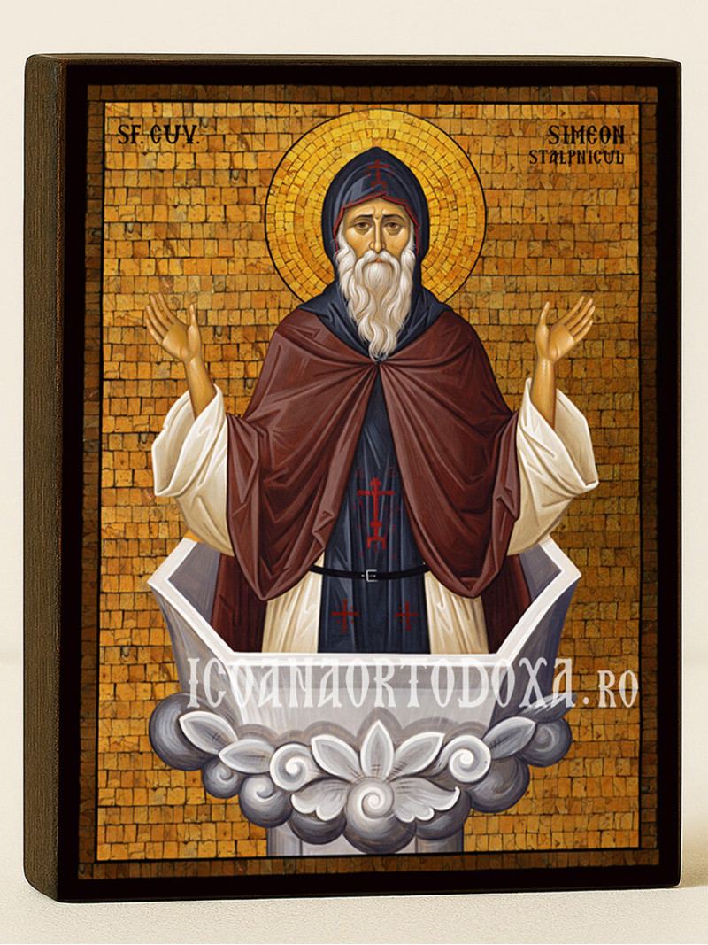 Icoană cu Sfântul Simeon Stâlpnicul cu mozaic auriu decorativ