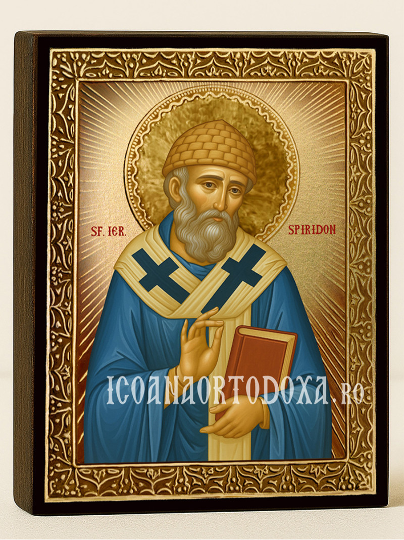 Icoană cu Sfântul Spiridon cu raze aurii decorative