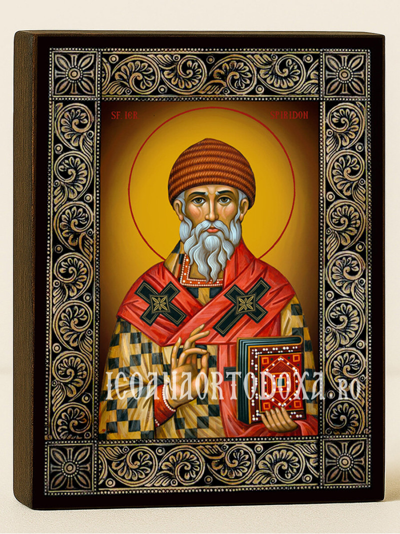 Icoană cu Sfântul Spiridon cu ramă florală decorativă