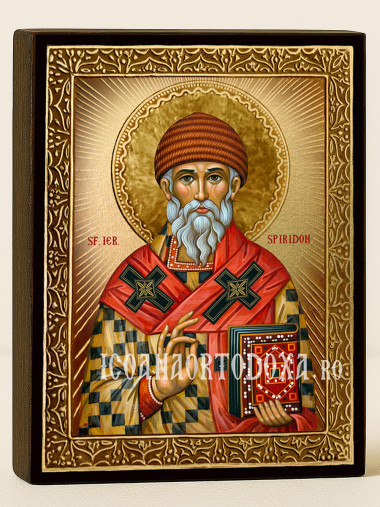 Icoană cu Sfântul Spiridon cu raze aurii decorative