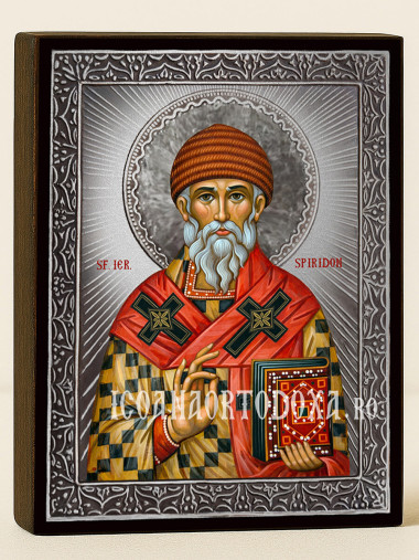 Icoană cu Sfântul Spiridon cu raze argintii decorative