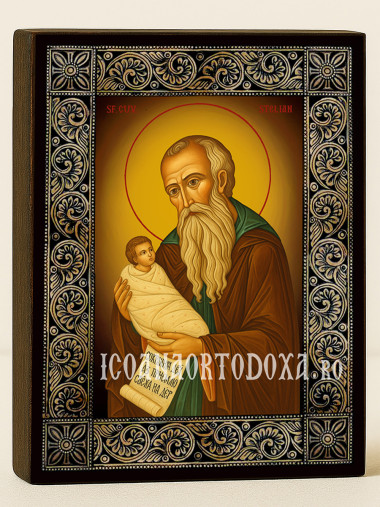 Icoană cu Sfântul Stelian cu ramă florală decorativă
