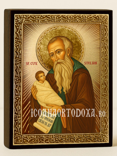 Icoană cu Sfântul Stelian cu raze aurii decorative