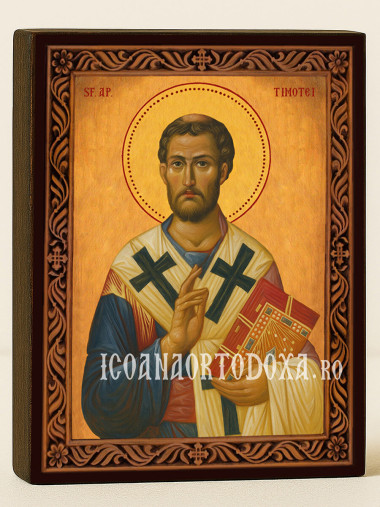 Icoană cu Sfântul Timotei cu ramă decorativă rustică