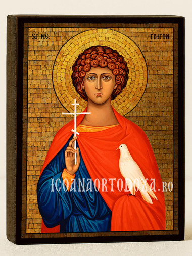 Icoană cu Sfântul Trifon cu mozaic auriu decorativ