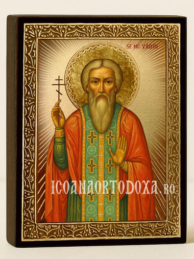 Icoană cu Sfântul Vadim cu raze aurii decorative