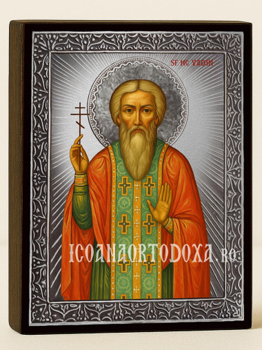 Icoană cu Sfântul Vadim cu raze argintii decorative