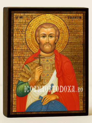 Icoană cu Sfântul Valentin cu mozaic auriu decorativ