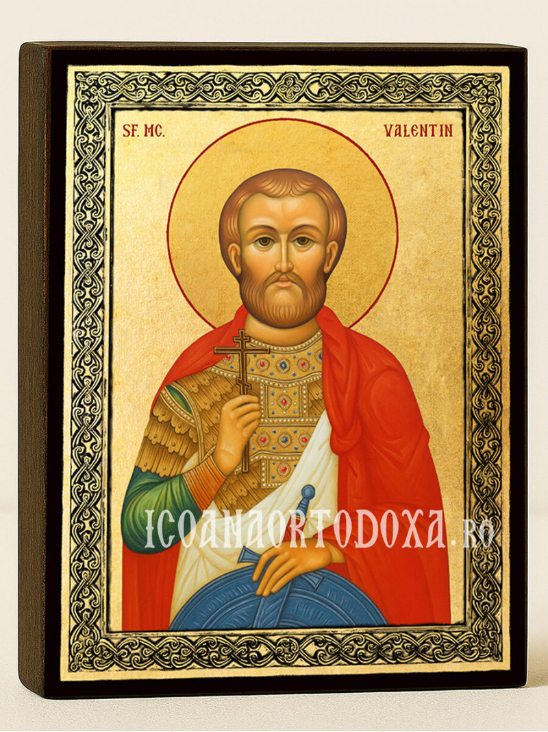 Icoană aurită cu Sfântul Valentin și ramă decorativă