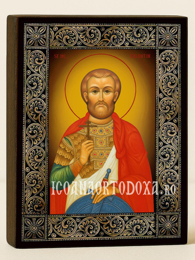 Icoană cu Sfântul Valentin cu ramă florală decorativă