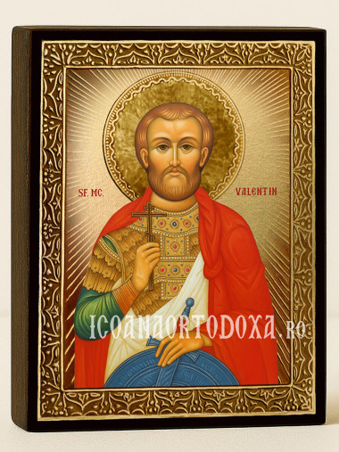 Icoană cu Sfântul Valentin cu raze aurii decorative