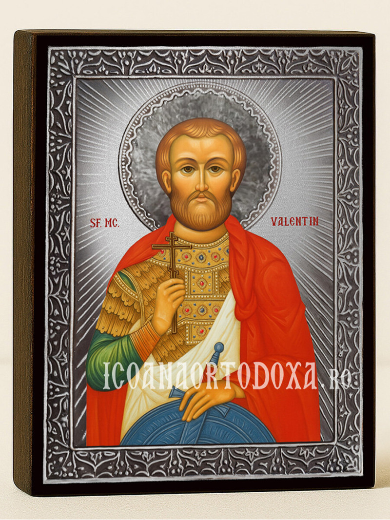 Icoană cu Sfântul Valentin cu raze argintii decorative