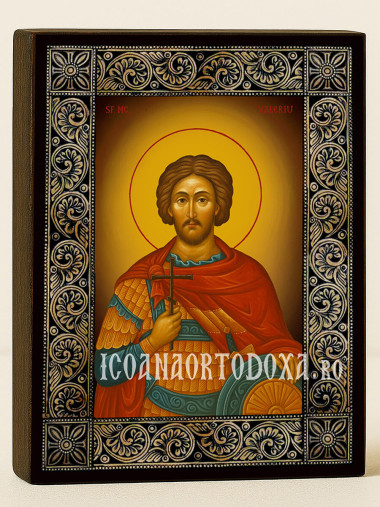 Icoană cu Sfântul Valeriu cu ramă florală decorativă