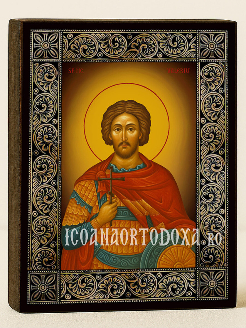 Icoană cu Sfântul Valeriu cu ramă florală decorativă
