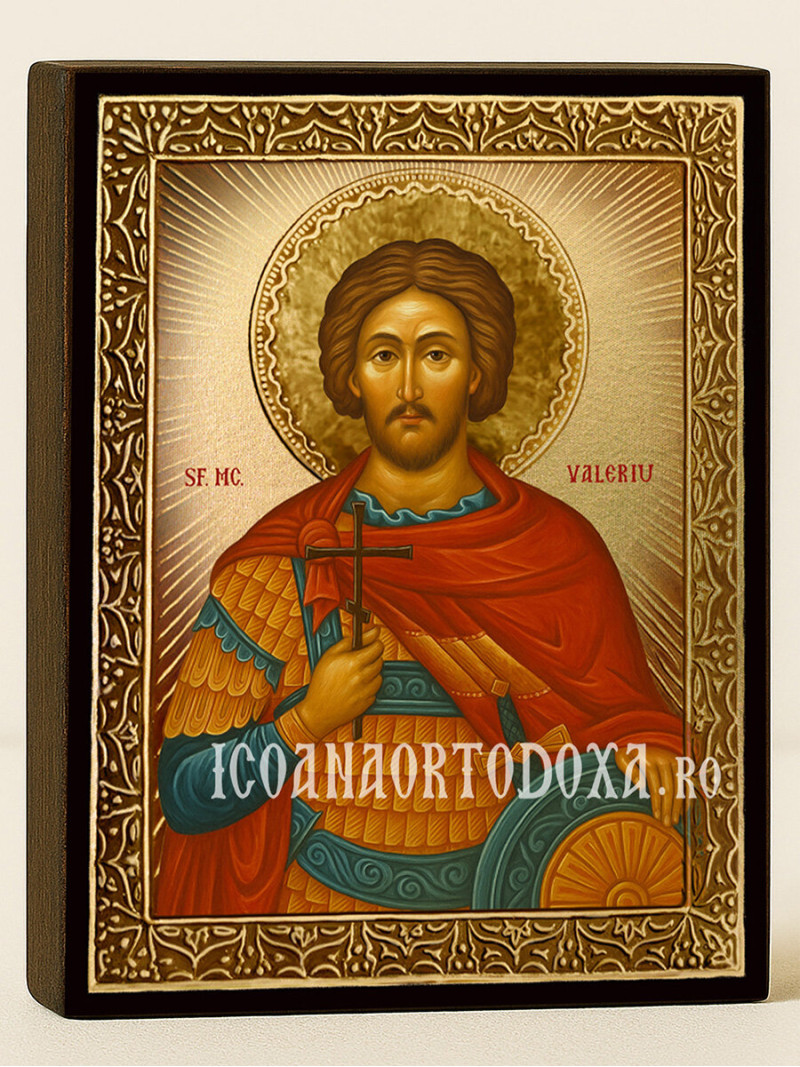 Icoană cu Sfântul Valeriu cu raze aurii decorative