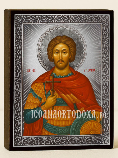 Icoană cu Sfântul Valeriu cu raze argintii decorative
