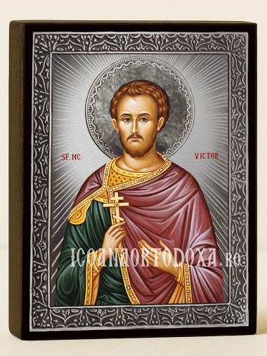 Icoană cu Sfântul Victor cu raze argintii decorative