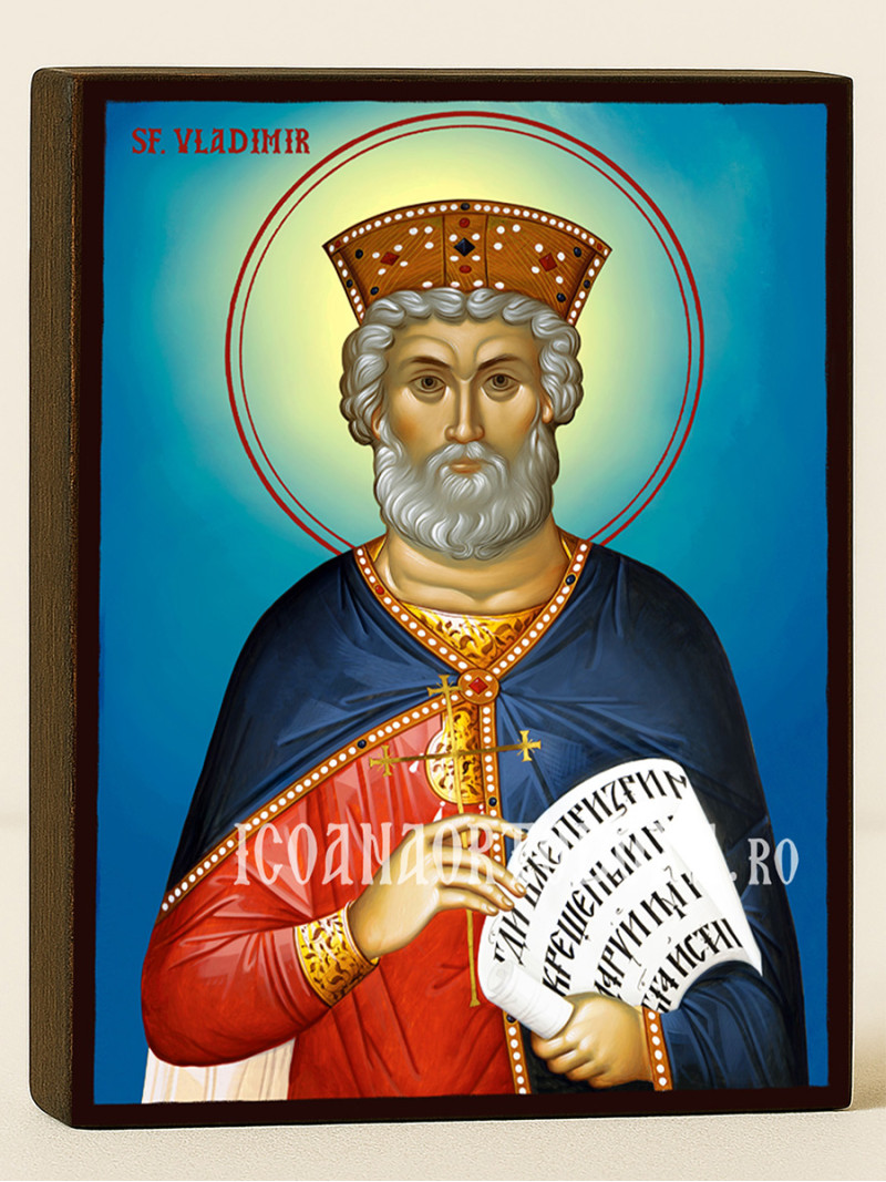 Icoană cu Sfântul Vladimir cu fundal ceresc