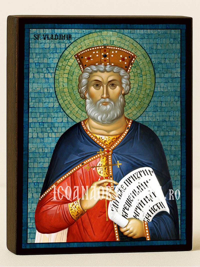 Icoană cu Sfântul Vladimir cu mozaic albastru argintiu