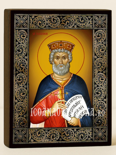 Icoană cu Sfântul Vladimir cu ramă florală decorativă