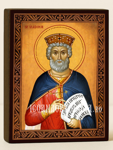 Icoană cu Sfântul Vladimir cu ramă decorativă sculpturală