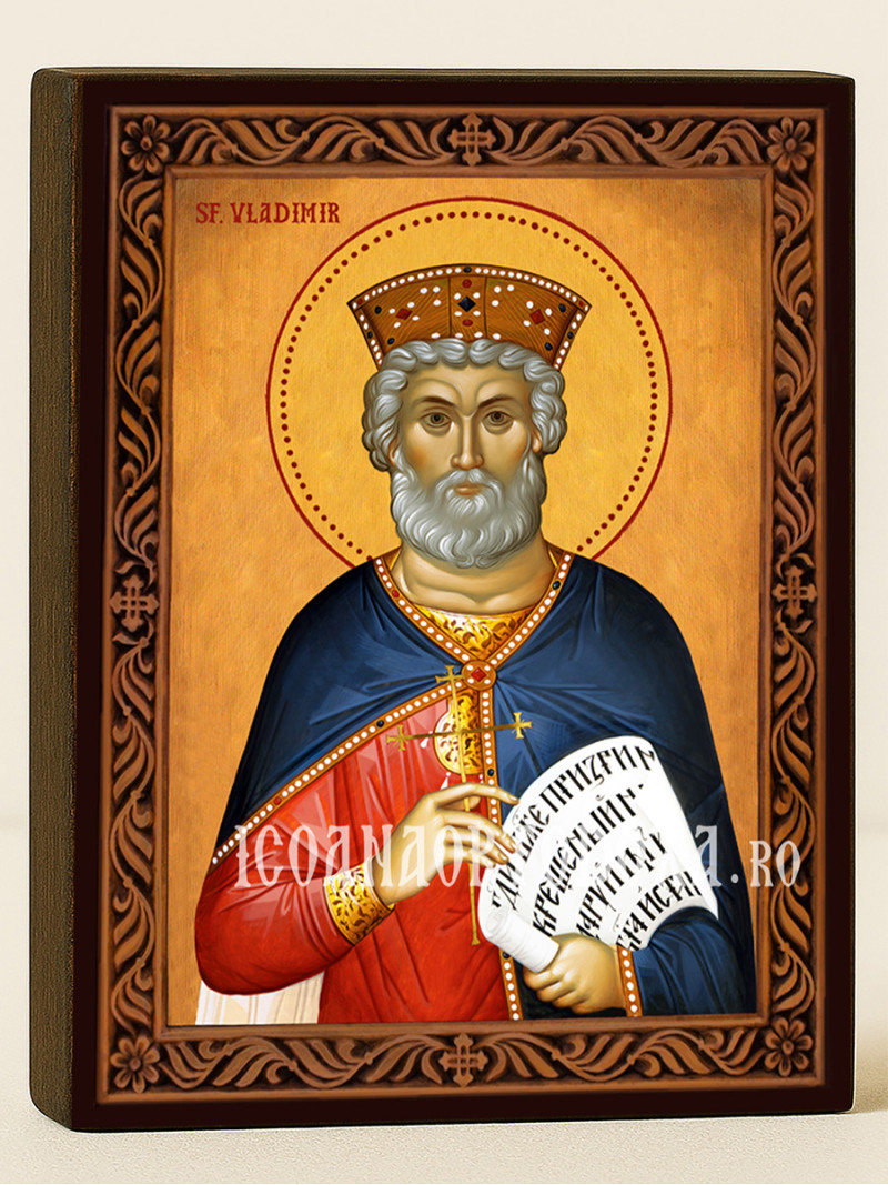 Icoană cu Sfântul Vladimir cu ramă decorativă sculpturală