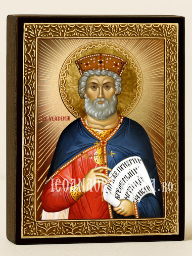 Icoană cu Sfântul Vladimir cu raze aurii decorative