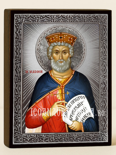 Icoană cu Sfântul Vladimir cu raze argintii decorative