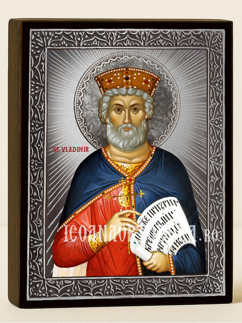 Icoană cu Sfântul Vladimir cu raze argintii decorative