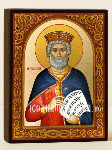 Icoană cu Sfântul Vladimir cu arcadă florală aurie