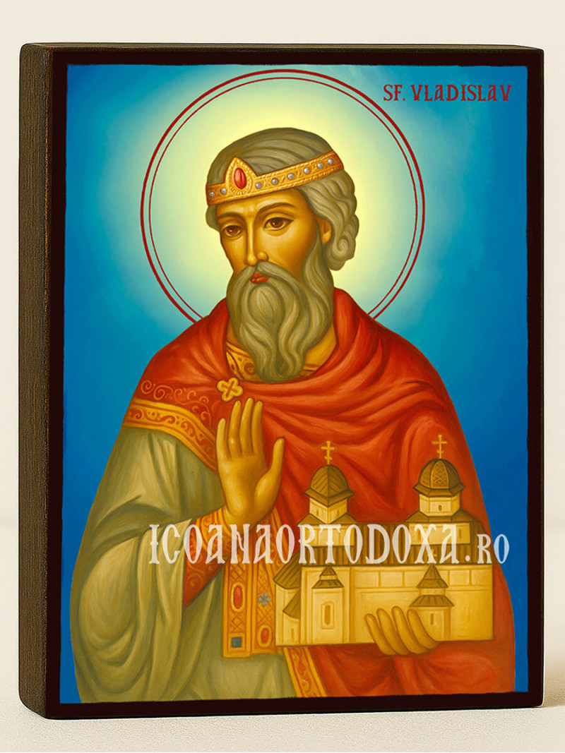 Icoană cu Sfântul Vladislav cu fundal ceresc