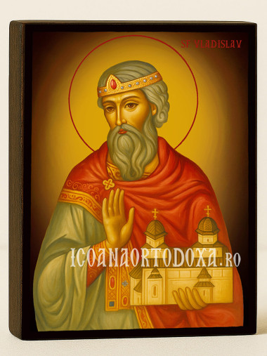 Icoană cu Sfântul Vladislav cu fundal galben luminos
