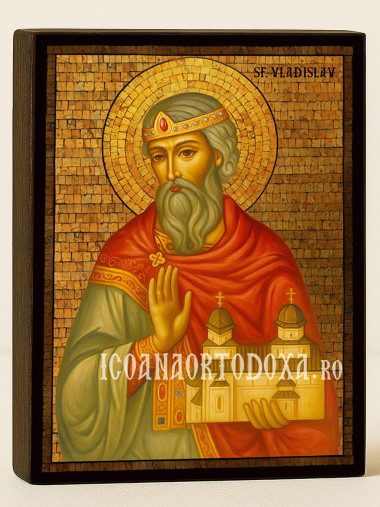Icoană cu Sfântul Vladislav cu mozaic auriu decorativ