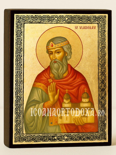 Icoană aurită cu Sfântul Vladislav și ramă decorativă