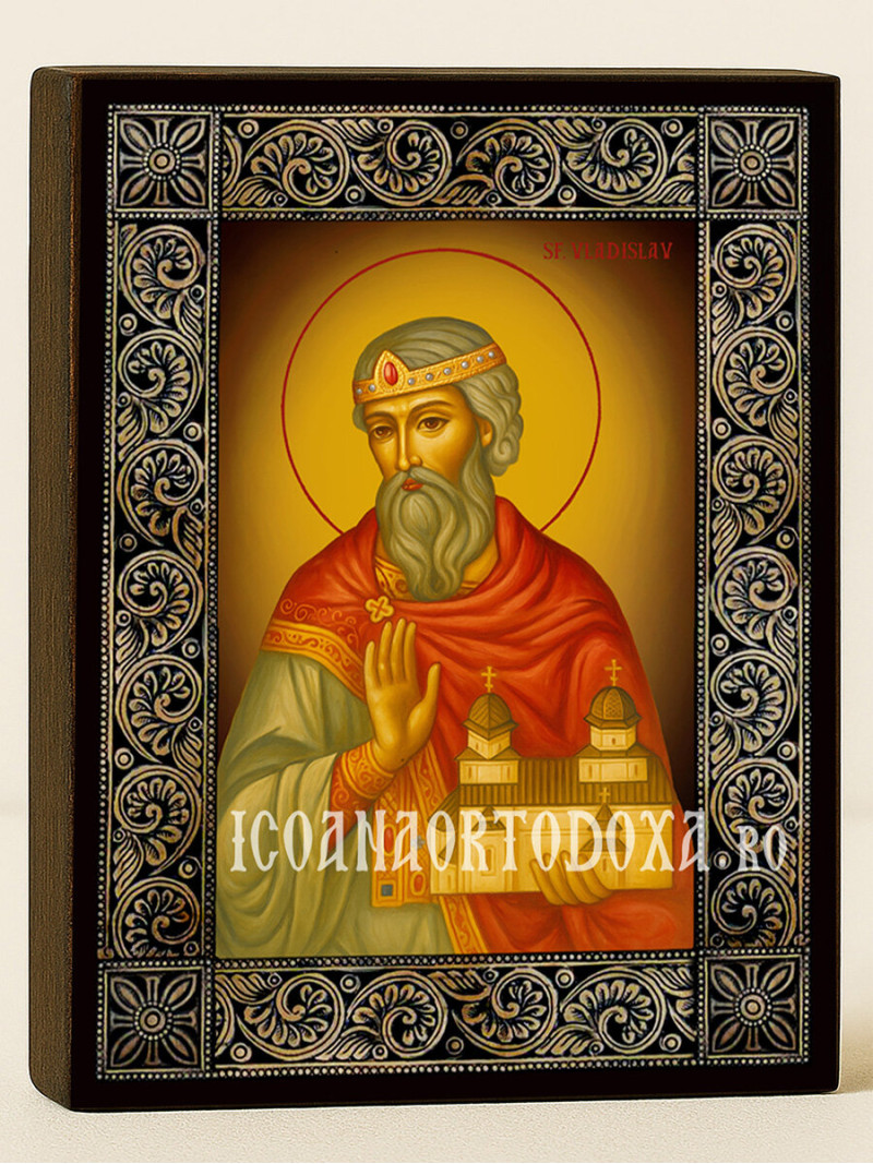 Icoană cu Sfântul Vladislav cu ramă florală decorativă