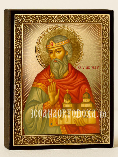 Icoană cu Sfântul Vladislav cu raze aurii decorative